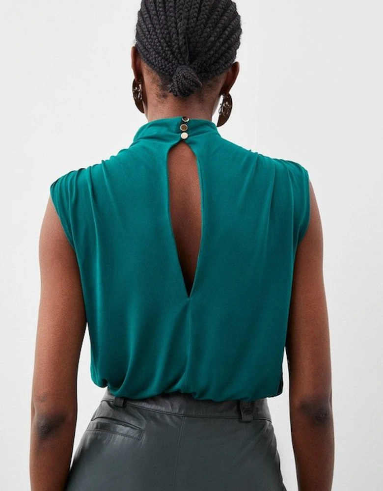 Jersey Crepe High Neck Ruched Bodysuit