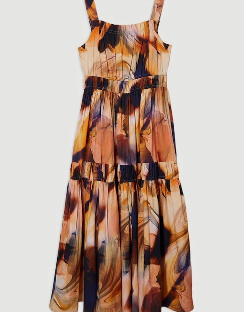 Petite Shirred Cotton Tiered Printed Woven Maxi Dress