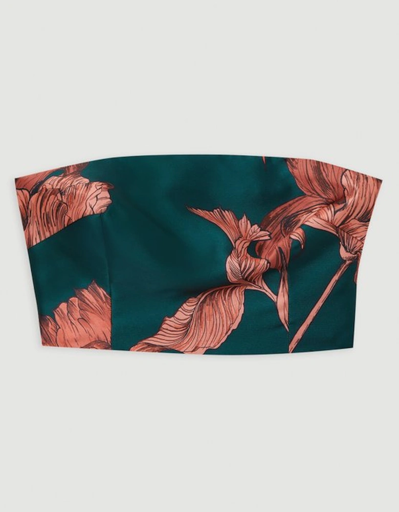 Floral Jacquard Twill Panelled Woven Shirred Top