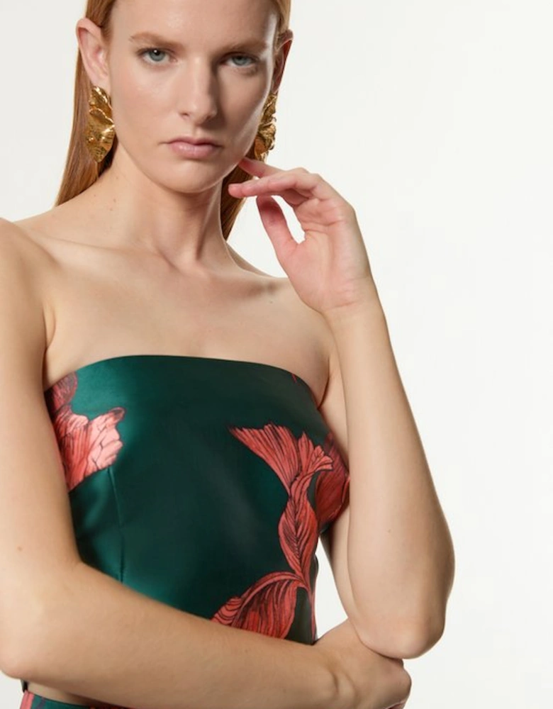 Floral Jacquard Twill Panelled Woven Shirred Top