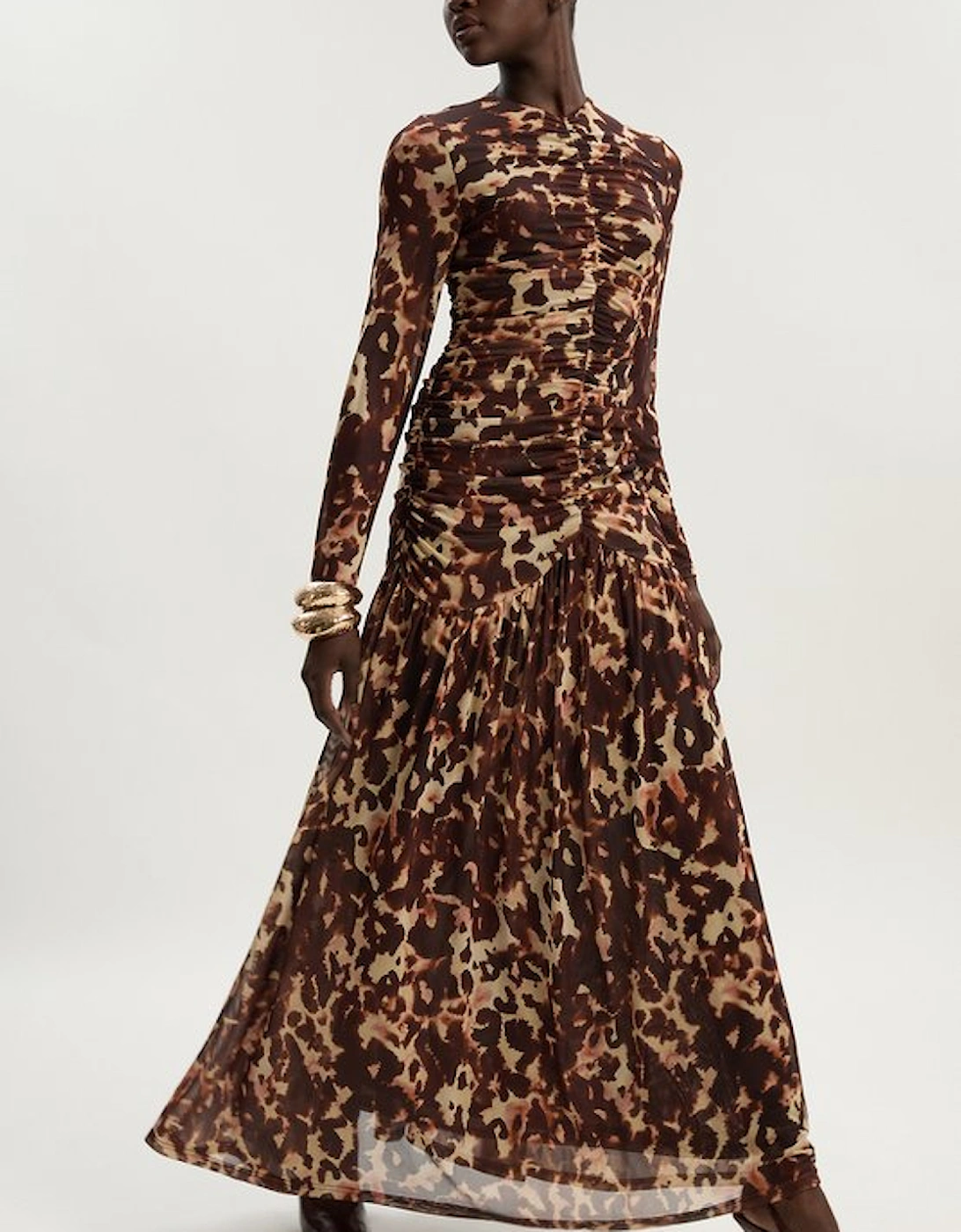 Petite Leopard Print Mesh Maxi Dress
