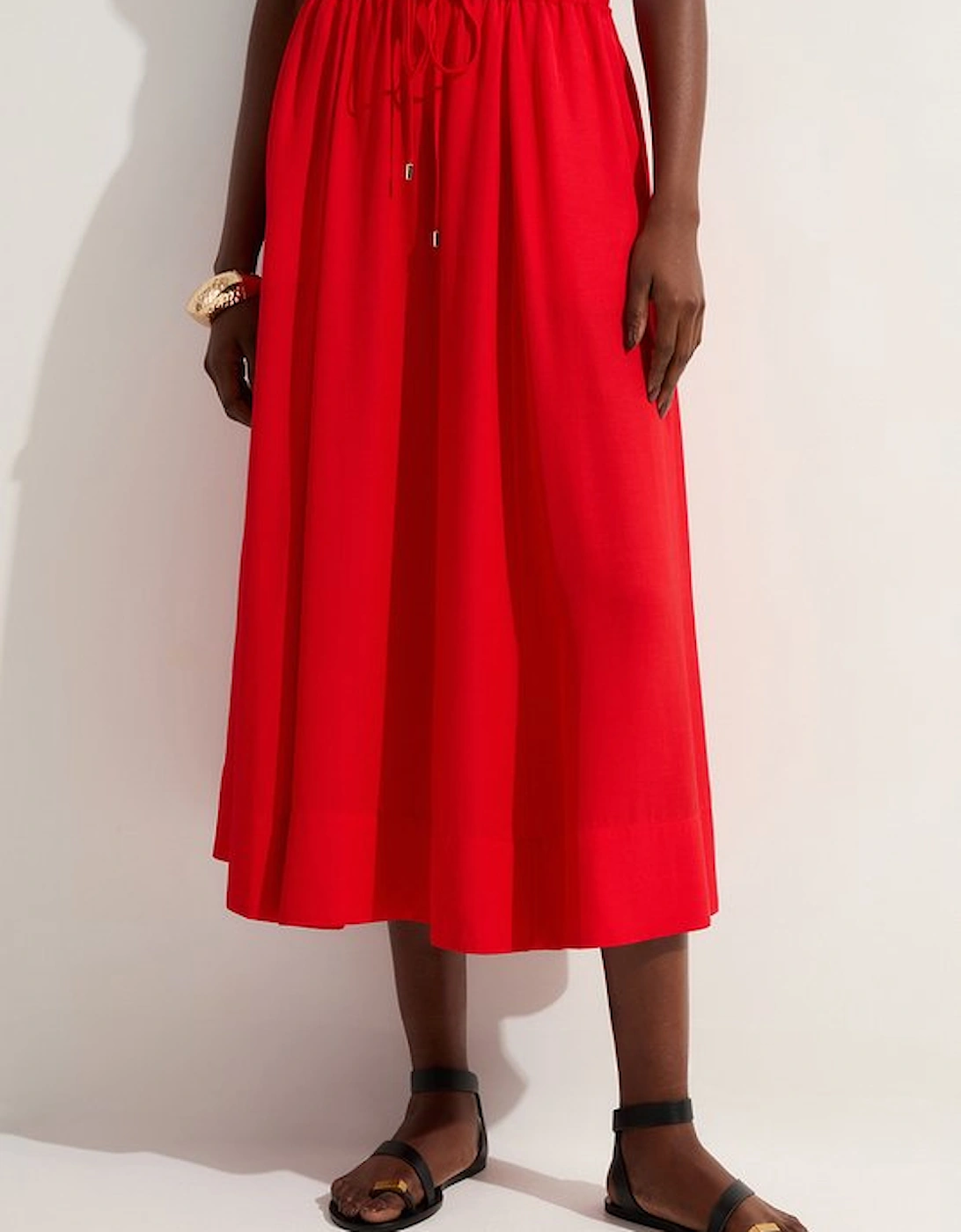 Petite Premium Viscose Linen Tie Waist Woven Skirt
