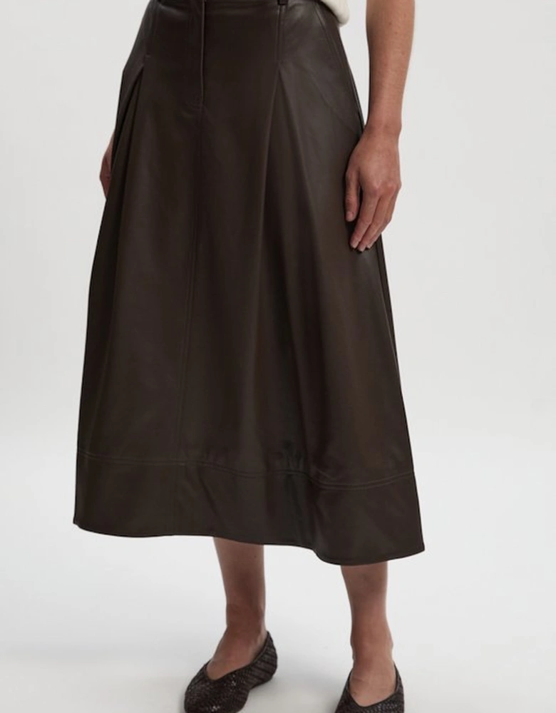 Faux Leather Tailored Full Midi Skirt
