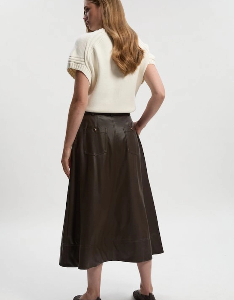Faux Leather Tailored Full Midi Skirt