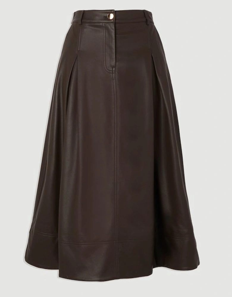 Faux Leather Tailored Full Midi Skirt