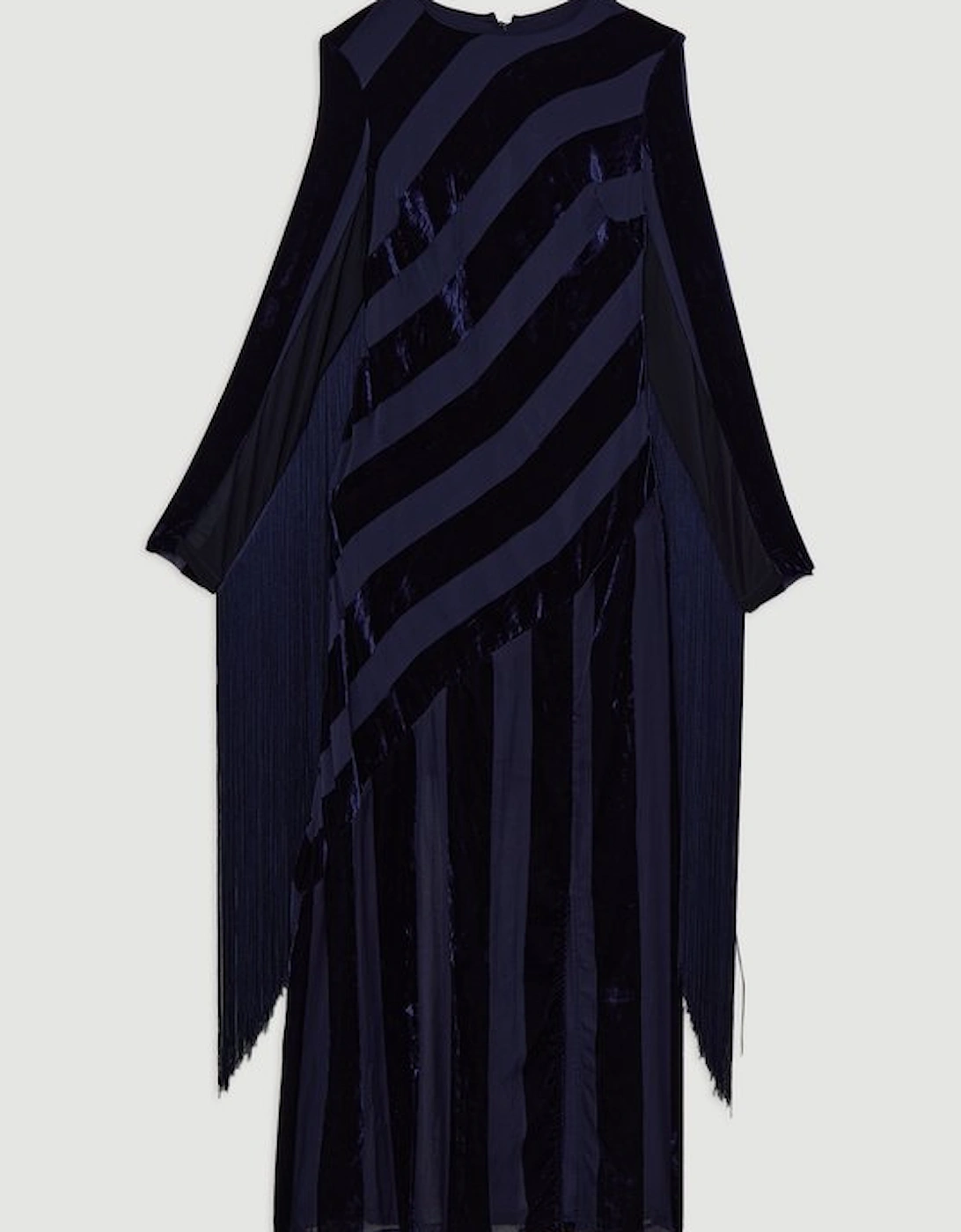 Fringed Velvet Devore Long Sleeve Woven Maxi Dress