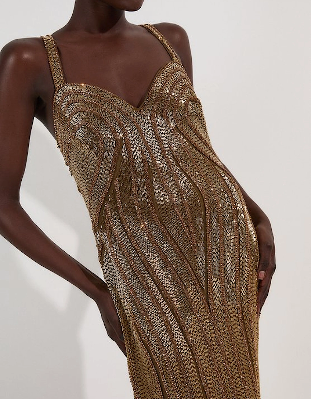 Petite Beaded Contour Sweet Heart Neckline Woven Maxi Dress, 5 of 4