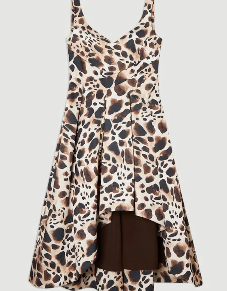 Structured Viscose Satin Animal Print Tailored Prom Maxi Dress