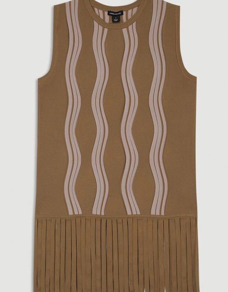 Contrast Wave Knit Top With Fringing