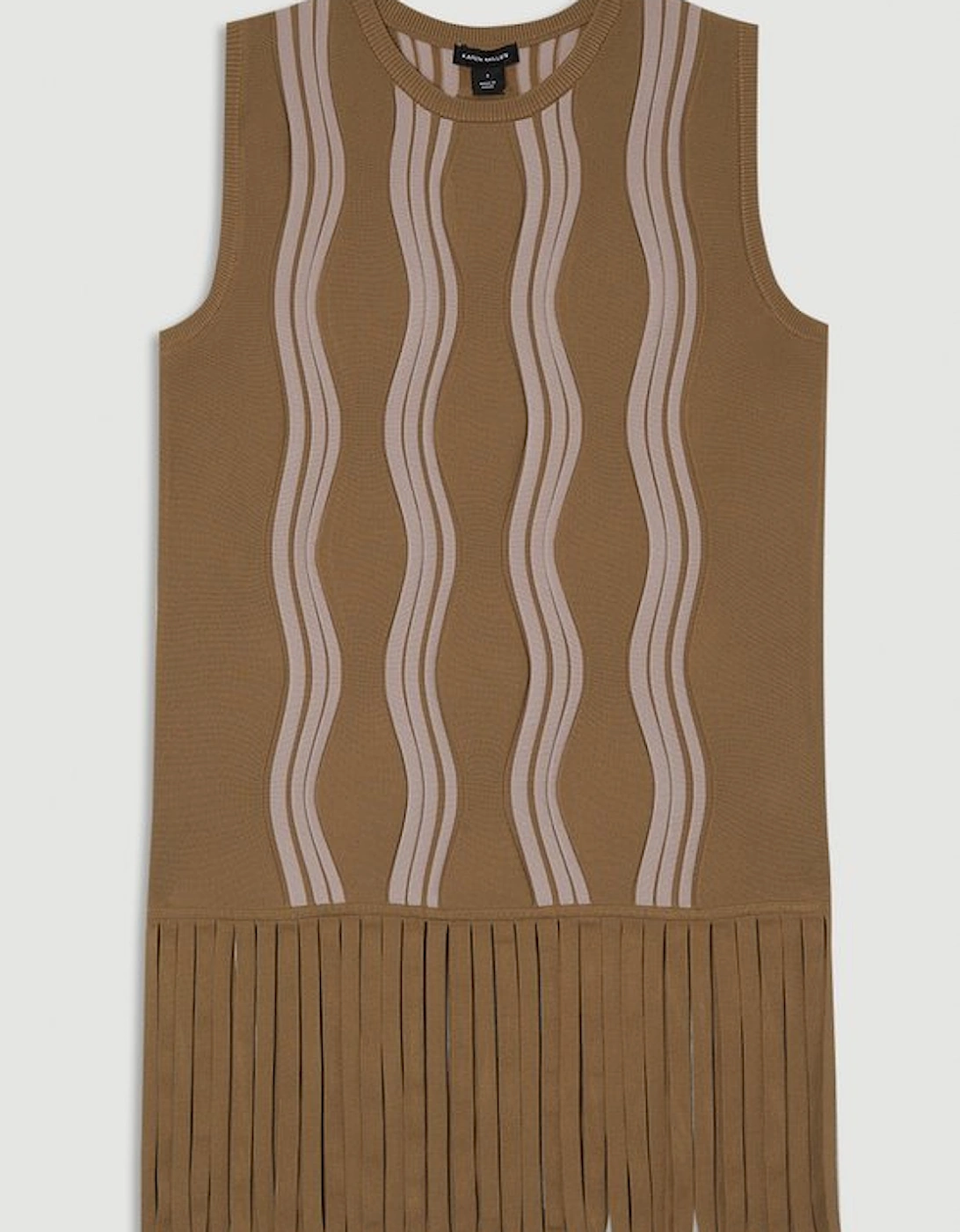 Contrast Wave Knit Top With Fringing