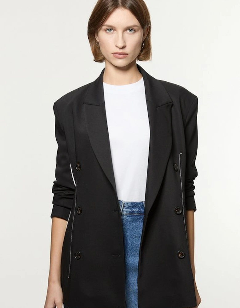 Tailored Contrast Tipped Stitch Detail Double Breasted Jacket