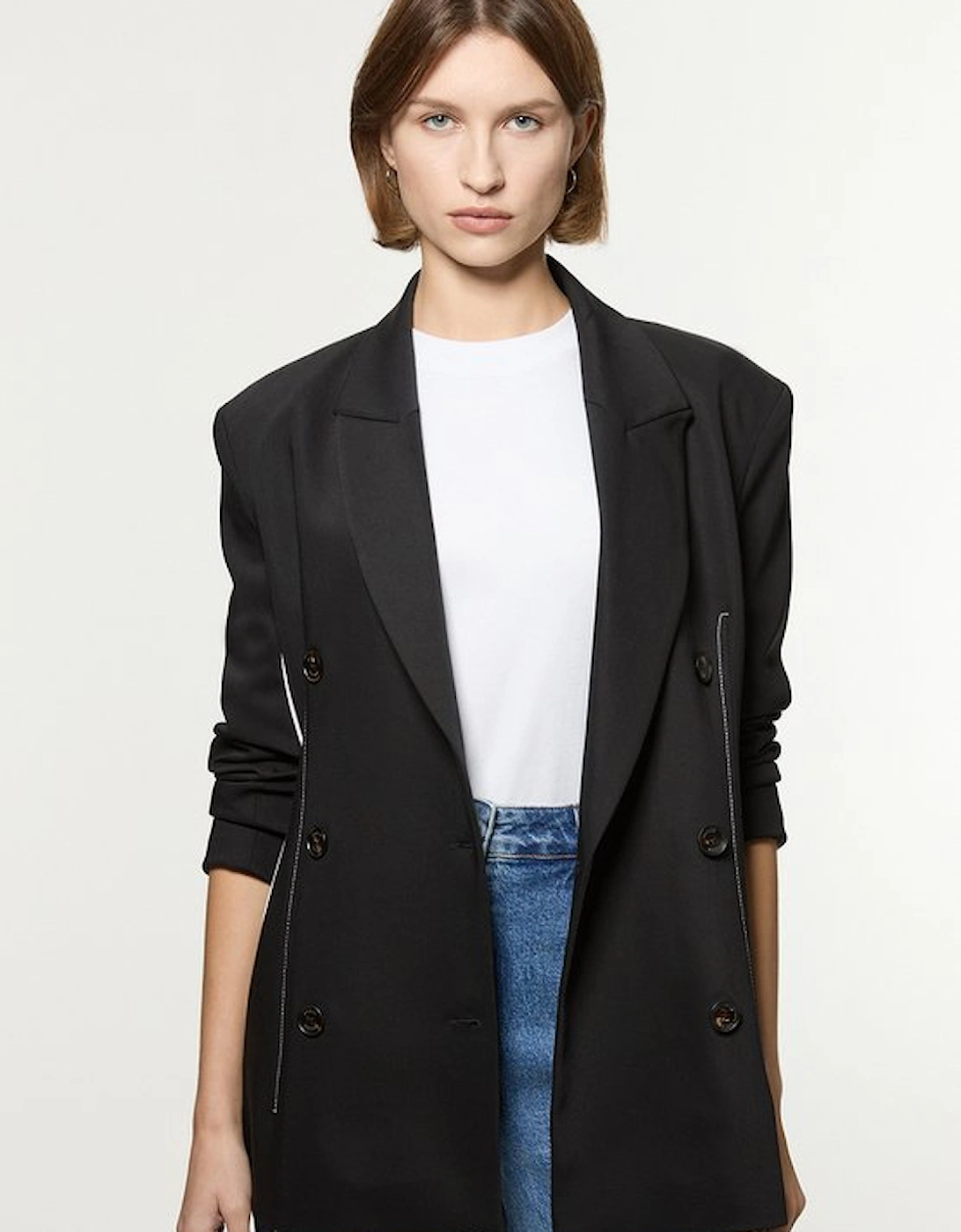 Tailored Contrast Tipped Stitch Detail Double Breasted Jacket, 5 of 4