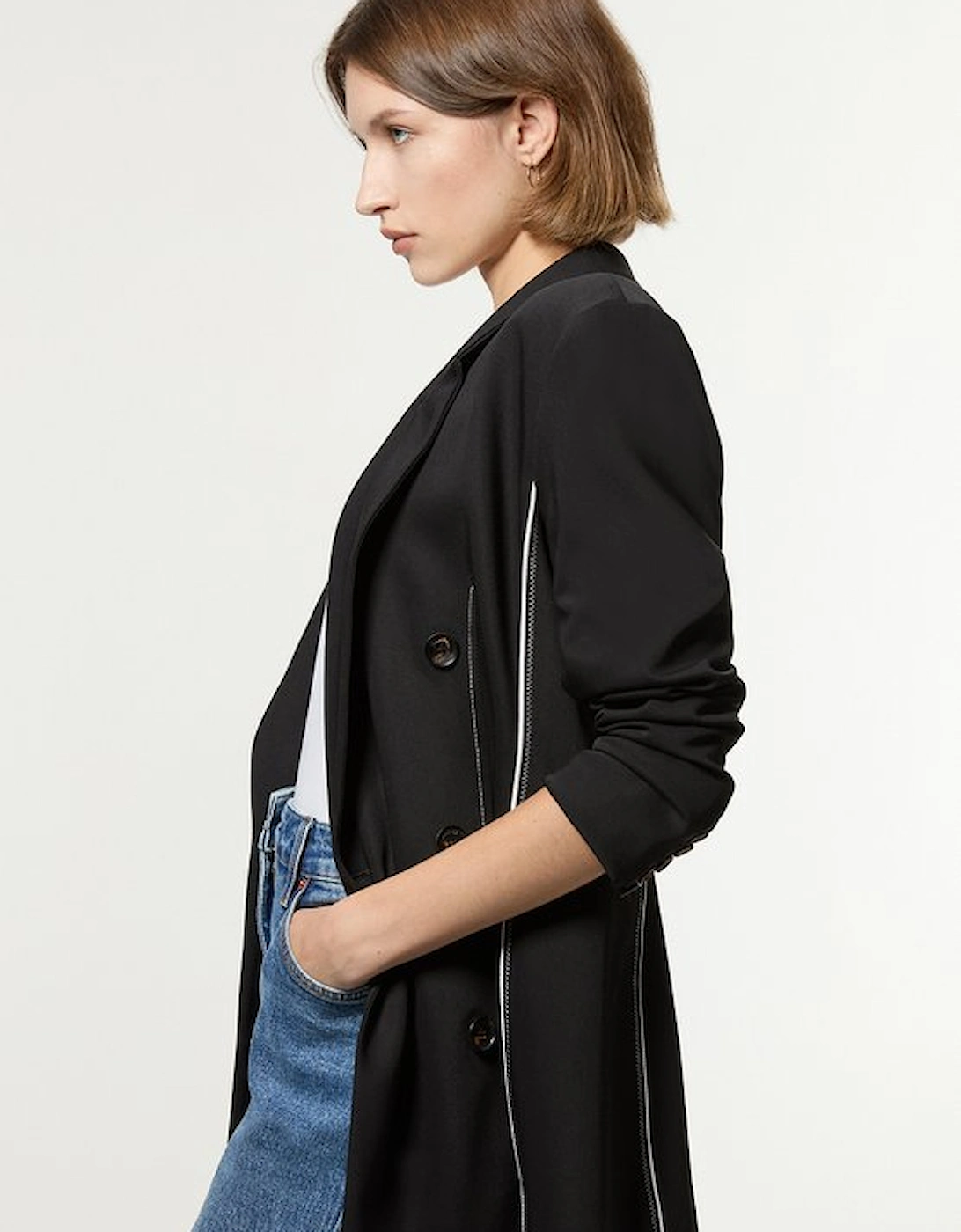 Tailored Contrast Tipped Stitch Detail Double Breasted Jacket