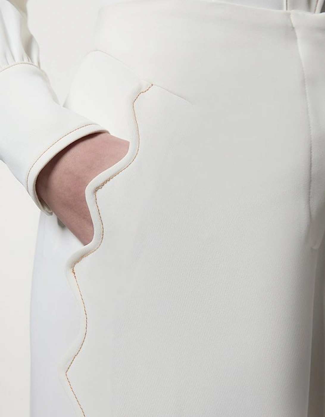 Scallop Trim Twill Woven Crepe Trouser