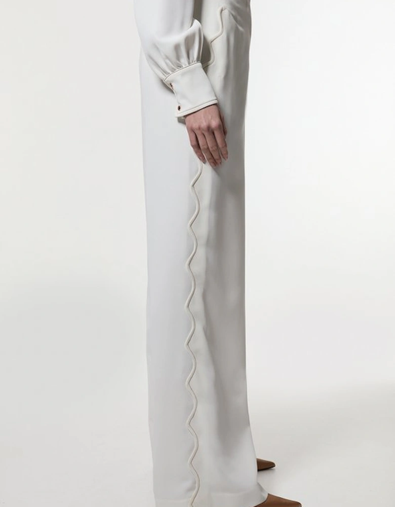 Scallop Trim Twill Woven Crepe Trouser