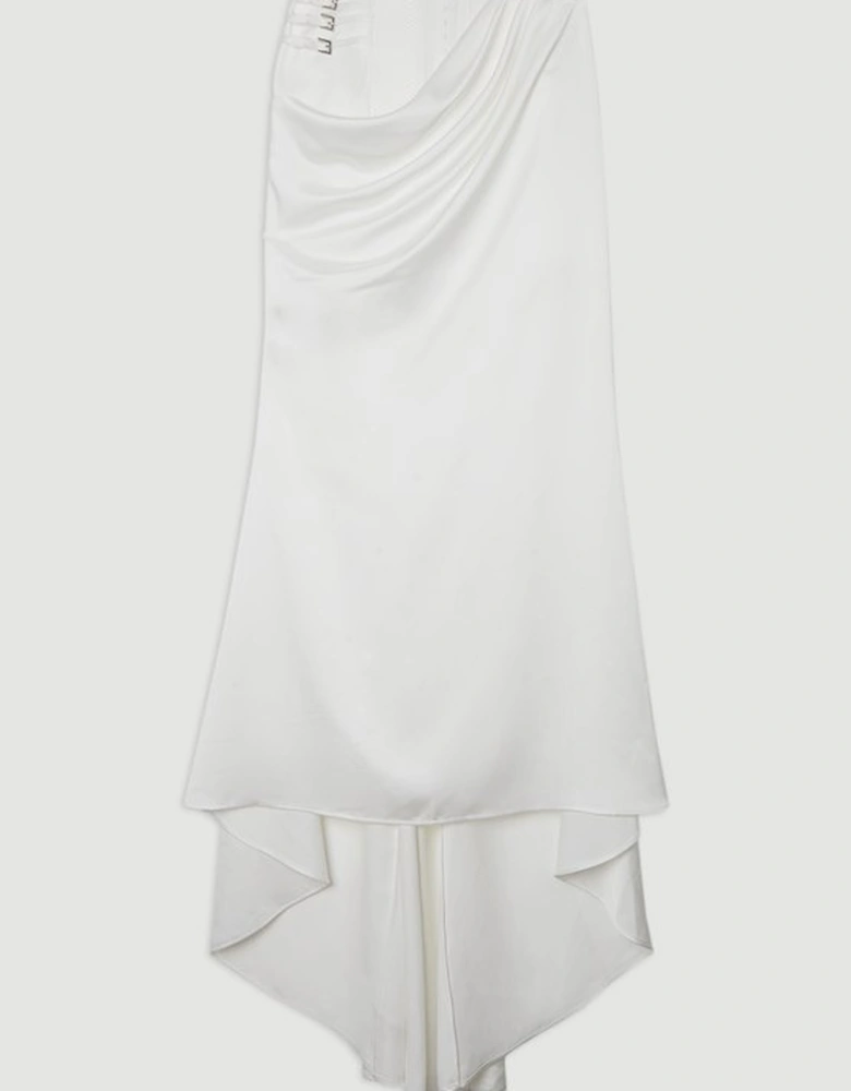 Archive Collection - Tailored Satin Drape Corset Detail Fishtail Maxi Skirt