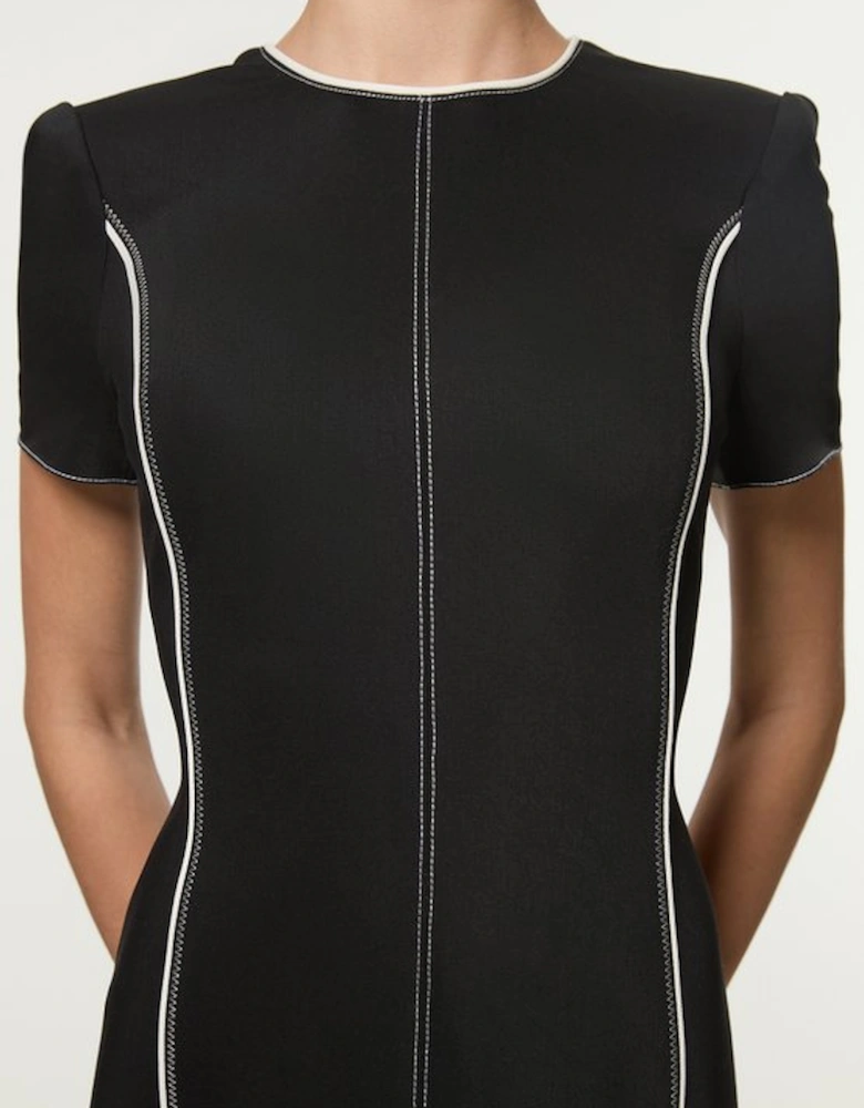 Tailored Contrast Tipped Stitch Detail Midi Dress