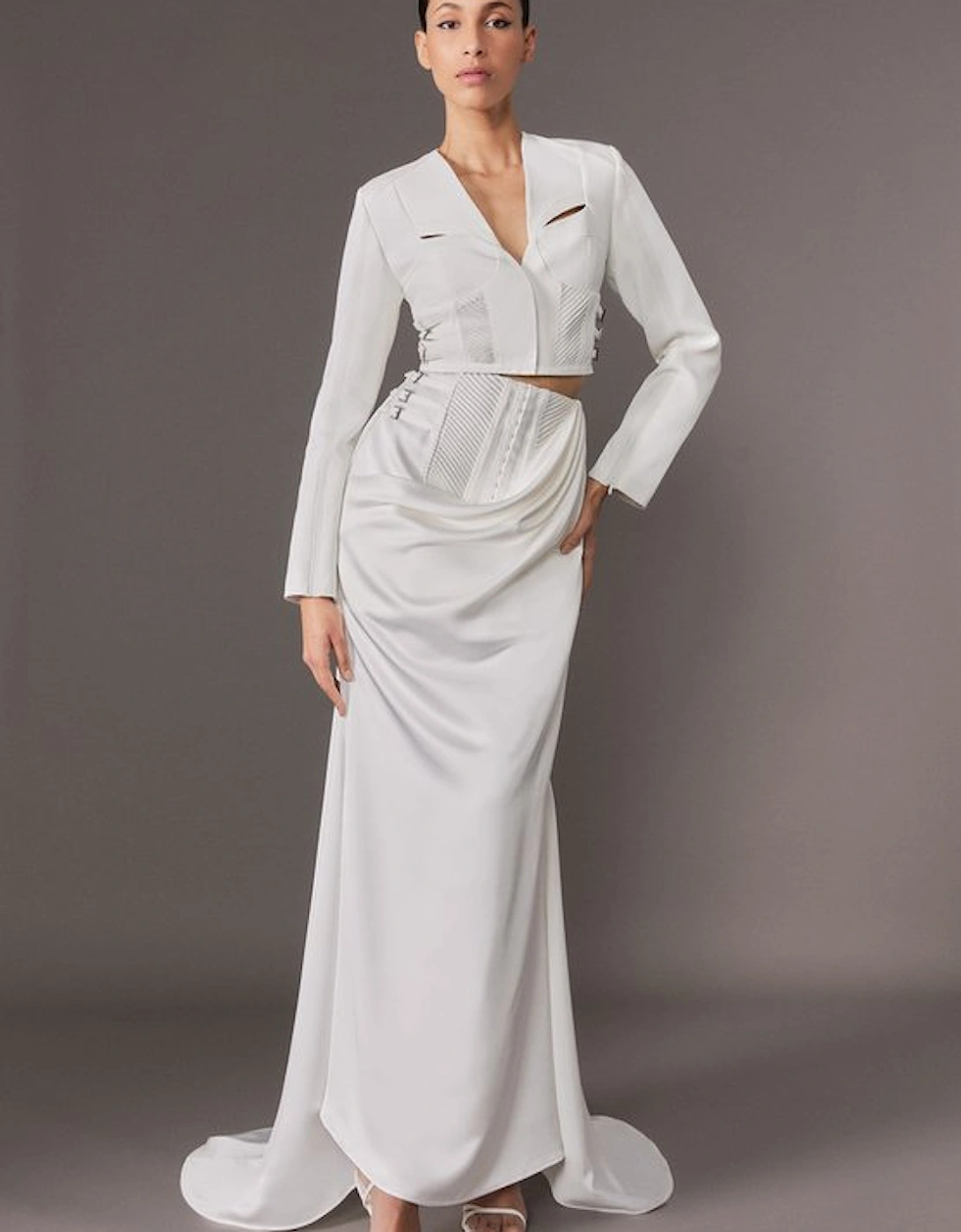 Archive Collection - Tailored Satin Drape Corset Detail Fishtail Maxi Skirt, 5 of 4