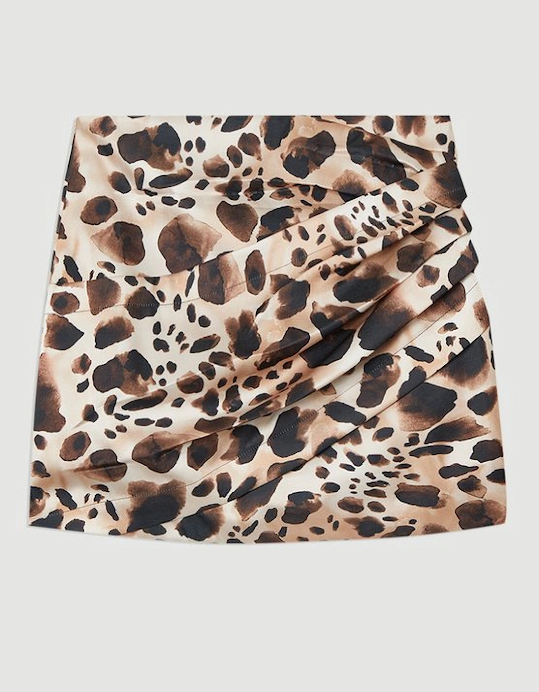 Structured Viscose Satin Animal Print Ruched Mini Skirt