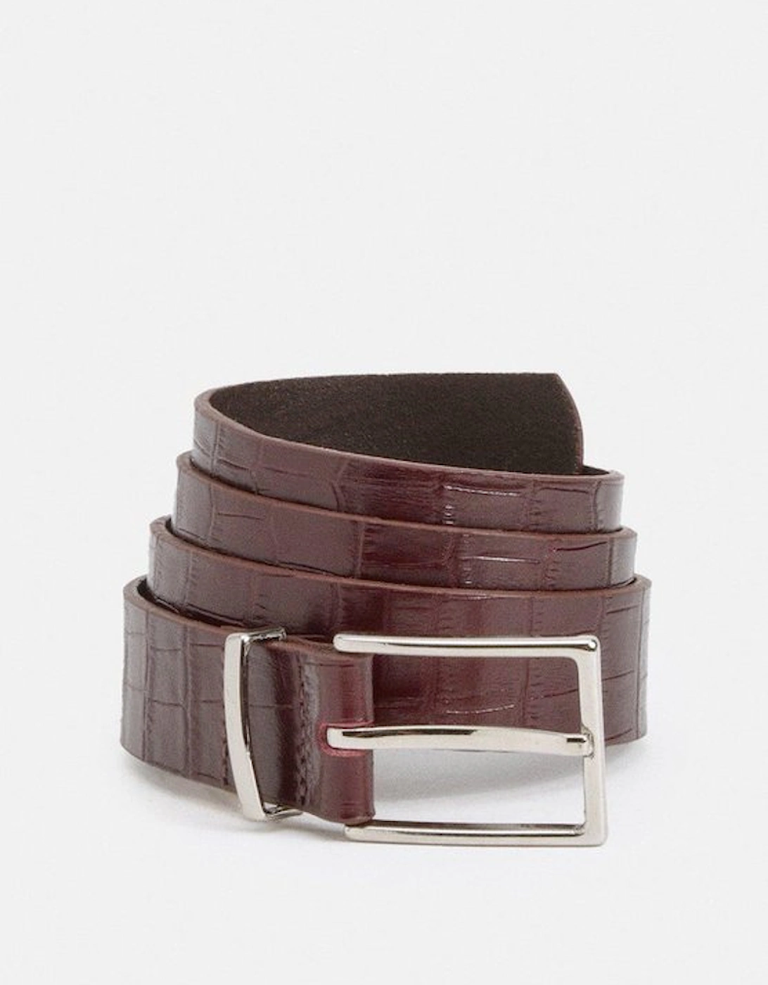 Croc Effect Leather Square Buckle Belt