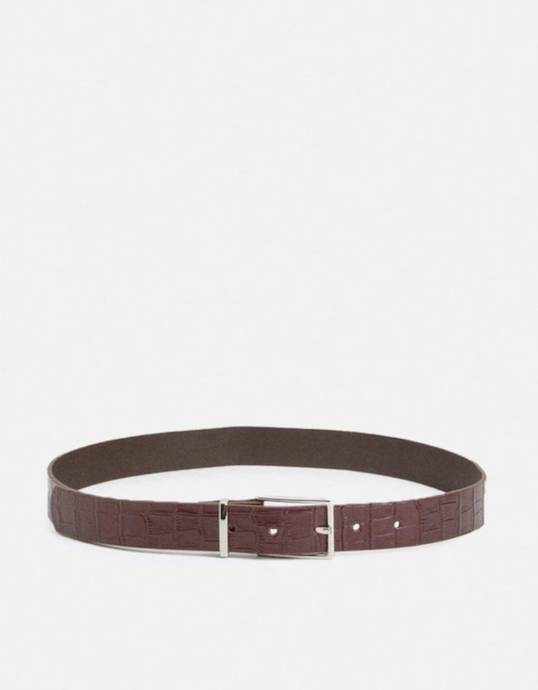 Croc Effect Leather Square Buckle Belt