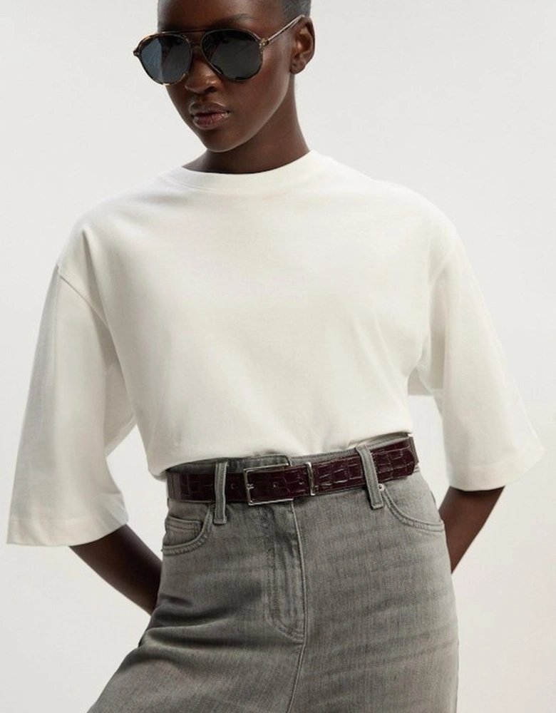 Croc Effect Leather Square Buckle Belt