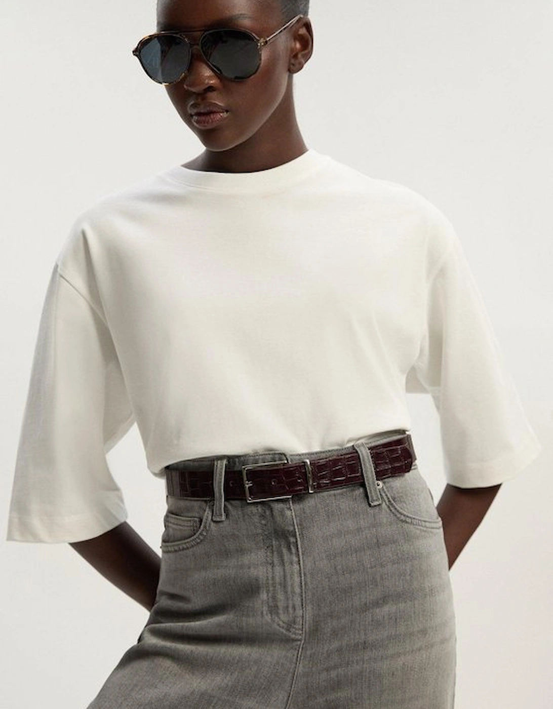 Croc Effect Leather Square Buckle Belt, 5 of 4