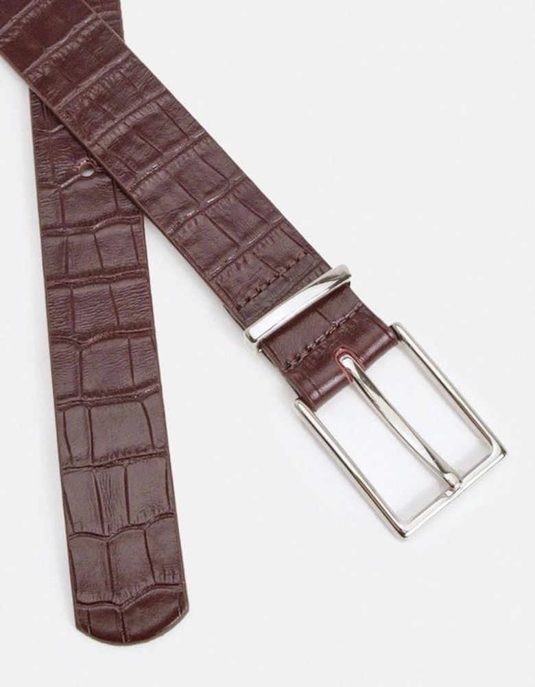 Croc Effect Leather Square Buckle Belt