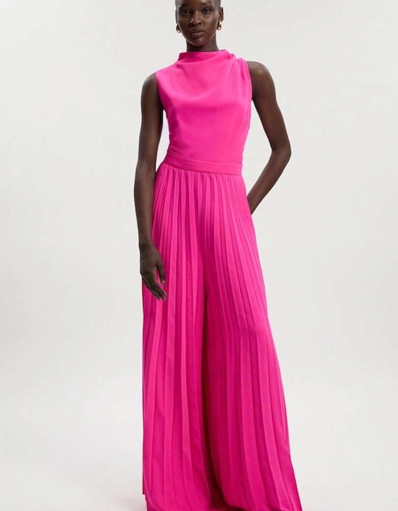 Soft Tailored Halter Neck Pleated Jumpsuit