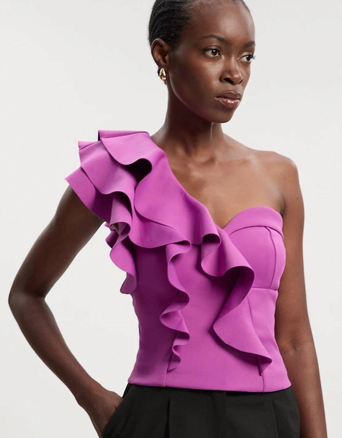 Scuba Draped Ruffle Woven Corset Top