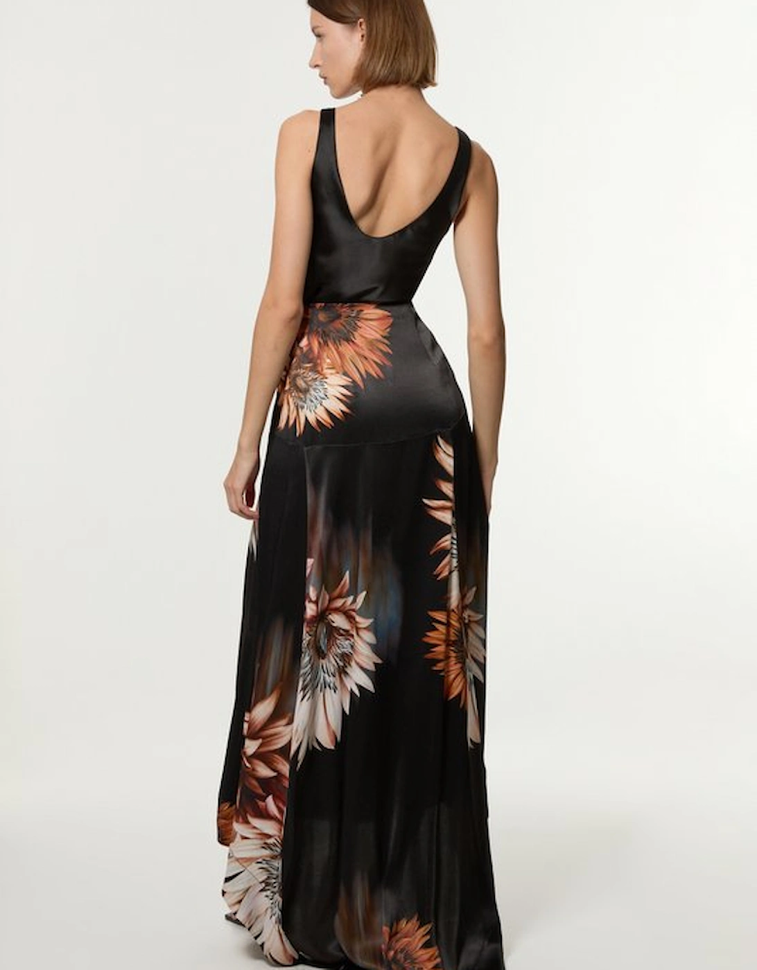 Viscose Satin Printed Panelled Train Maxi Skirt, 5 of 4
