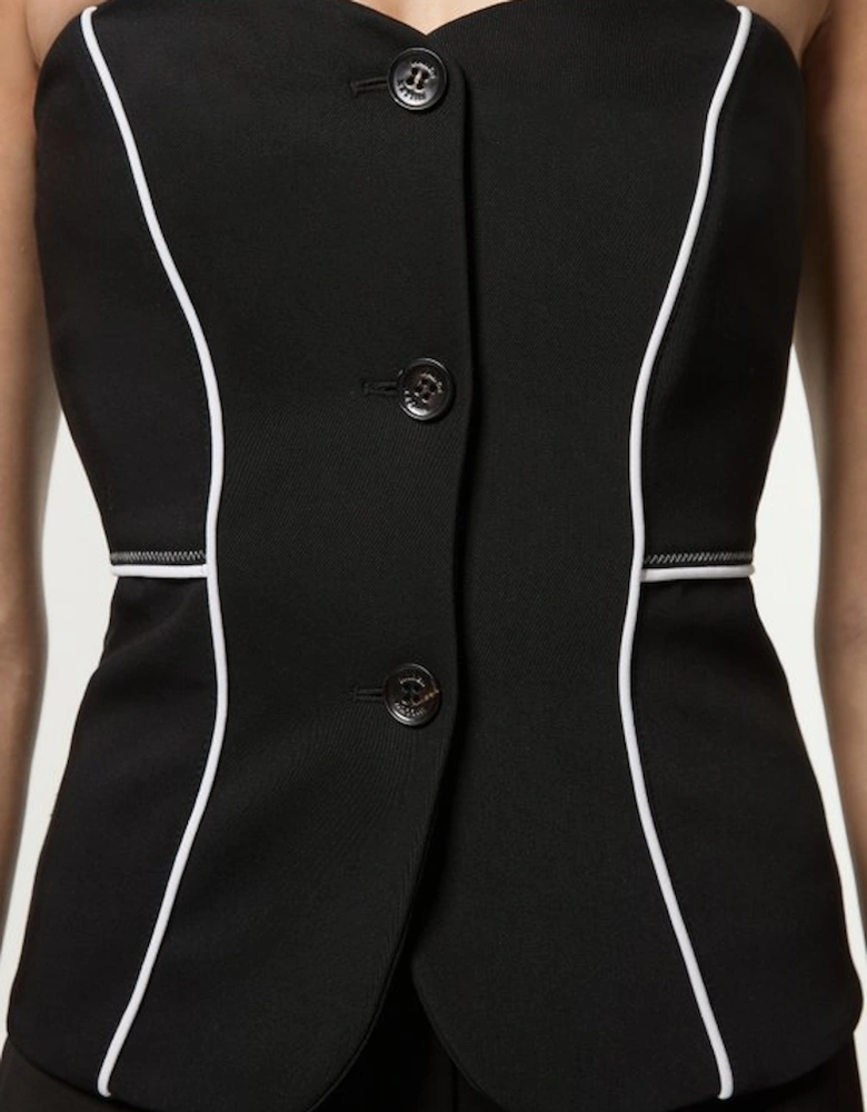 Tailored Contrast Tipped Stitch Detail Bandeau Waistcoat