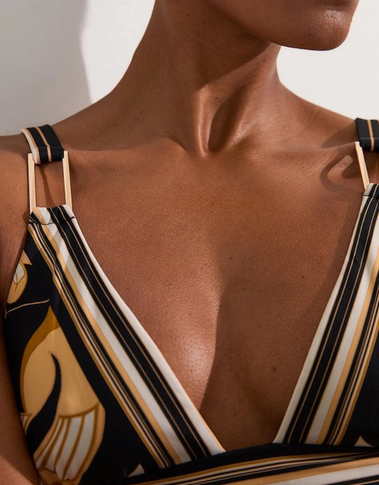 Abstract Print Trim Detail Bikini Top