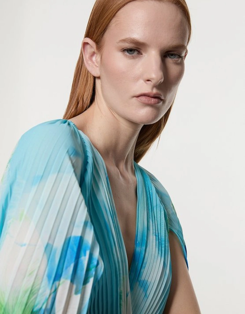 Ombre Floral Soft Pleated Woven Blouse With Cape