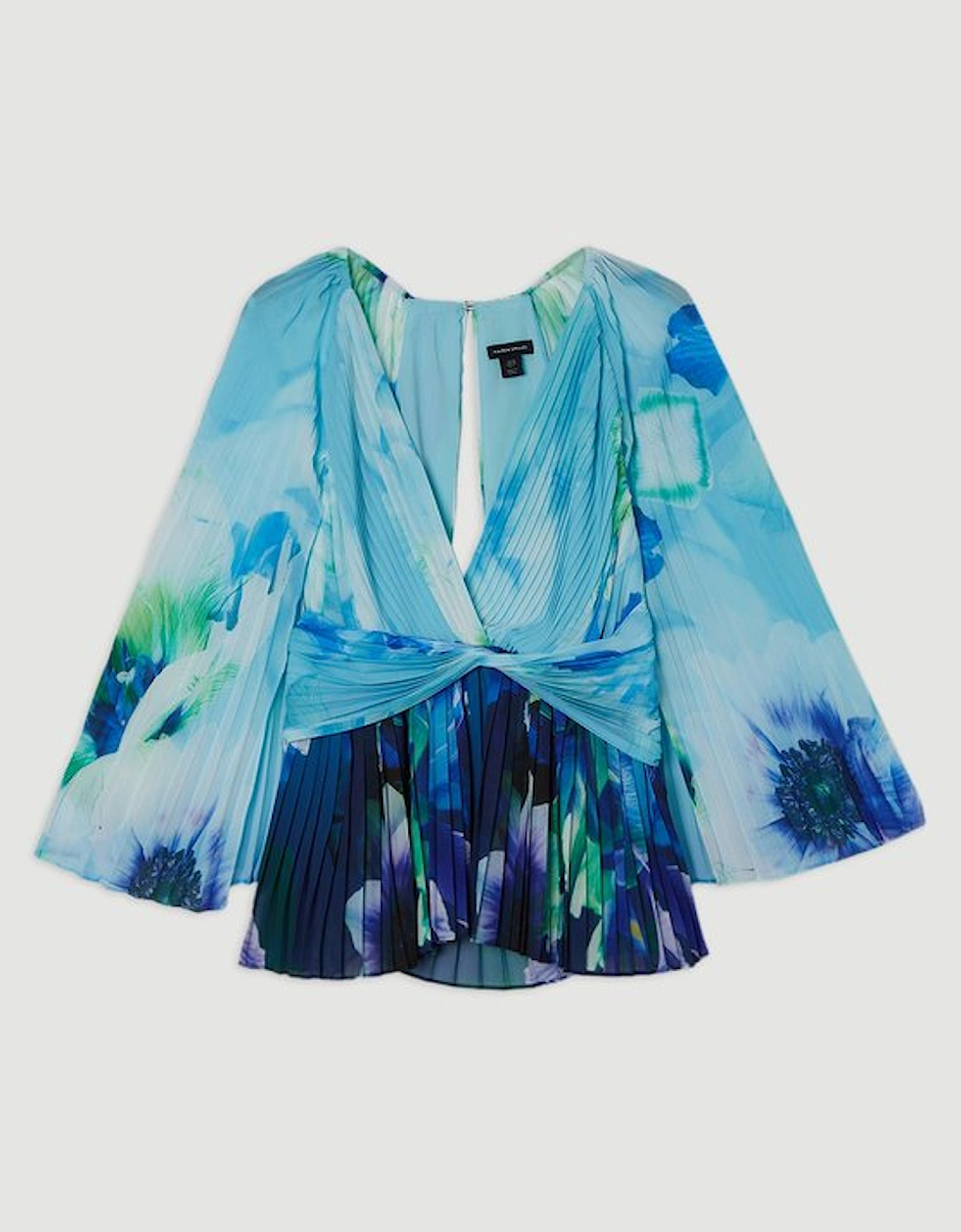 Ombre Floral Soft Pleated Woven Blouse With Cape