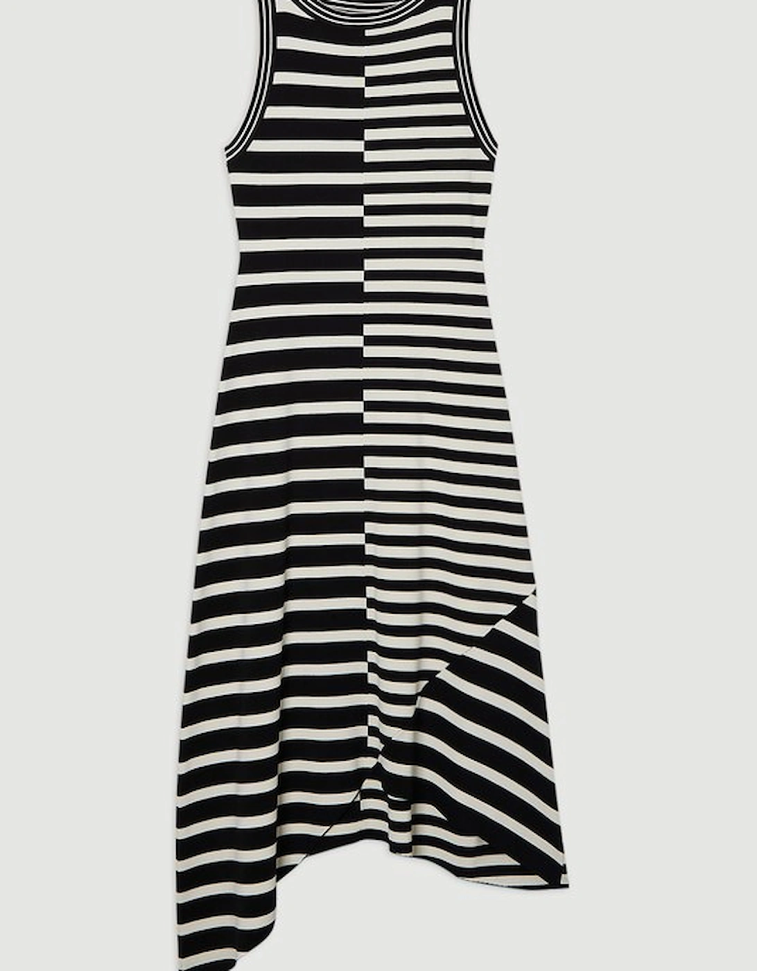 Asymmetric Hem Cut About Stripe Sleeveless Knitted Midi Dress