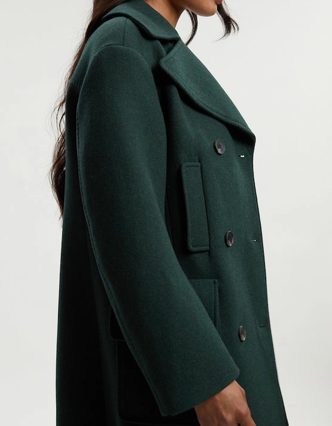 Wool Patch Pocket Tailored Midi Coat