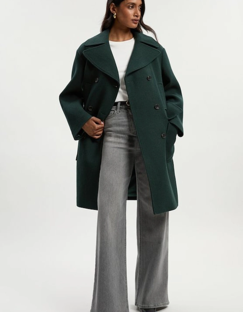 Wool Patch Pocket Tailored Midi Coat