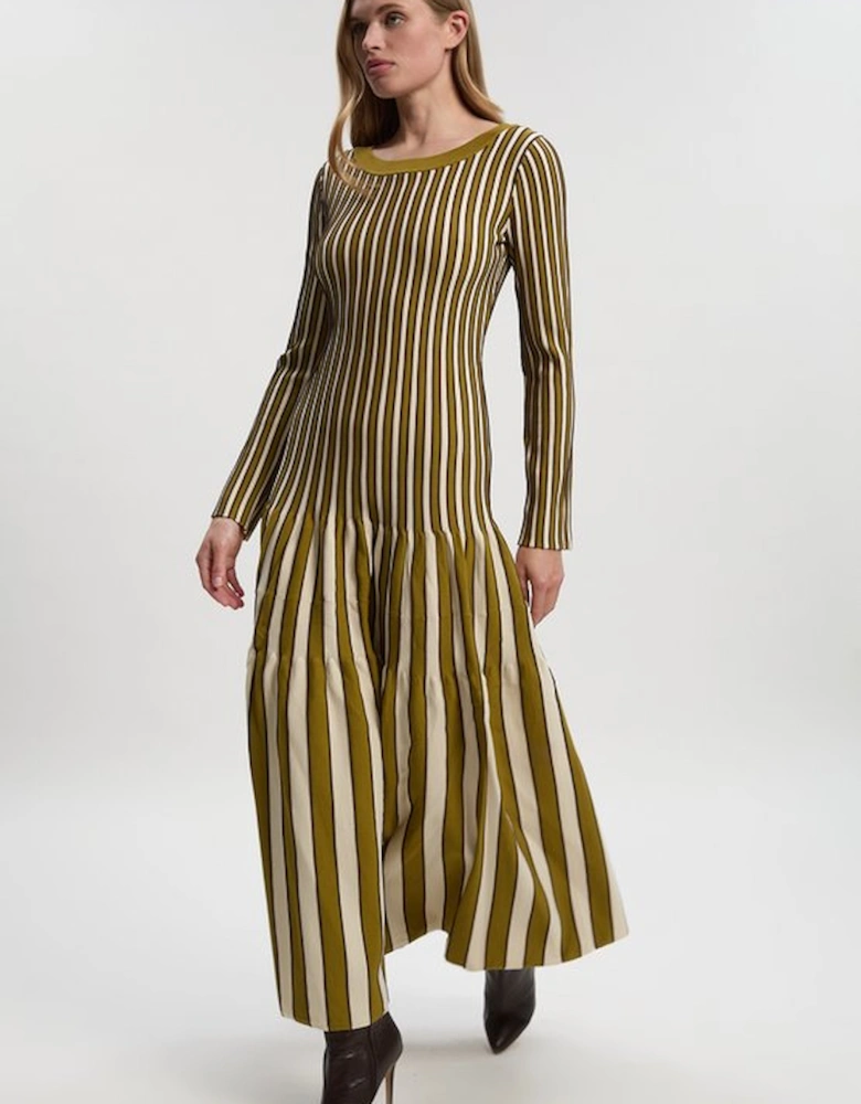 Viscose Blend Striped Knitted Maxi Dress