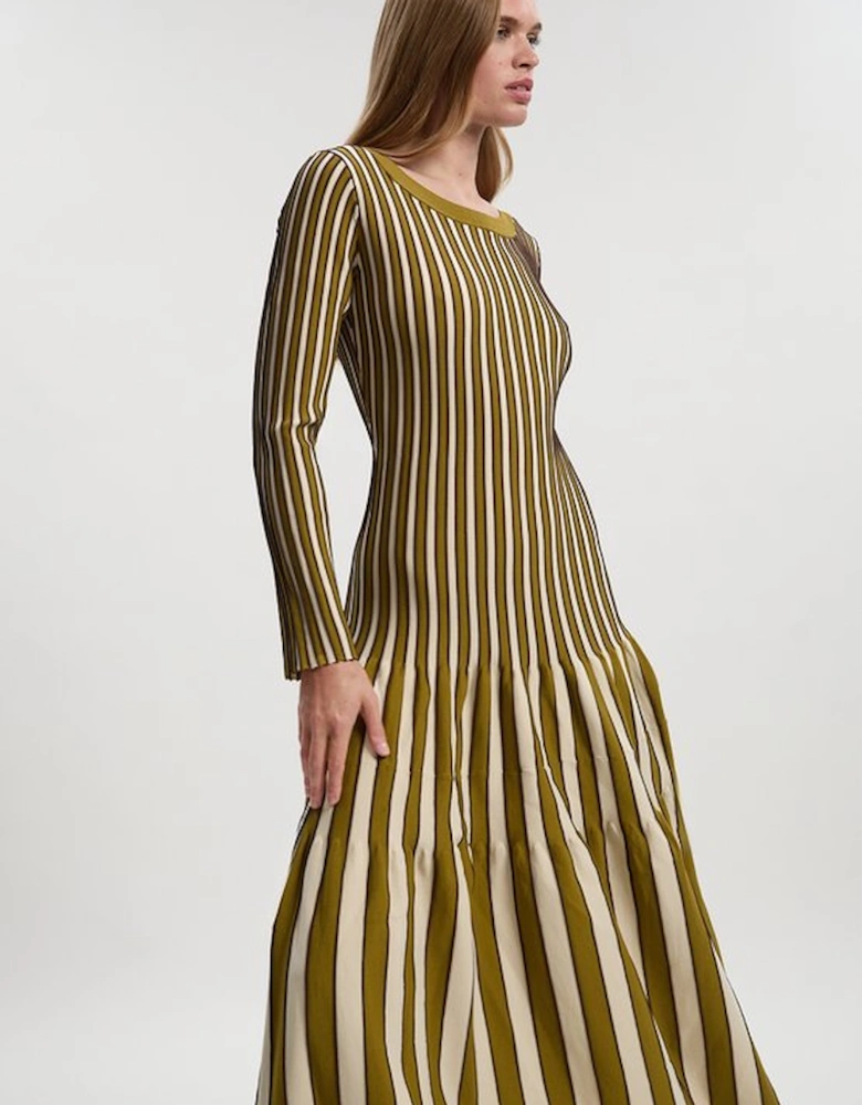 Viscose Blend Striped Knitted Maxi Dress