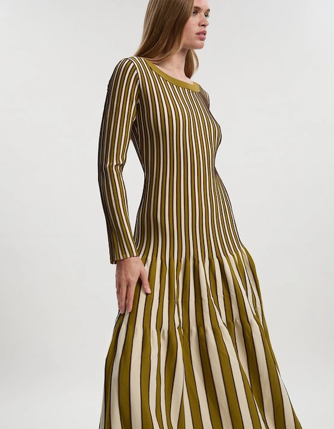 Viscose Blend Striped Knitted Maxi Dress
