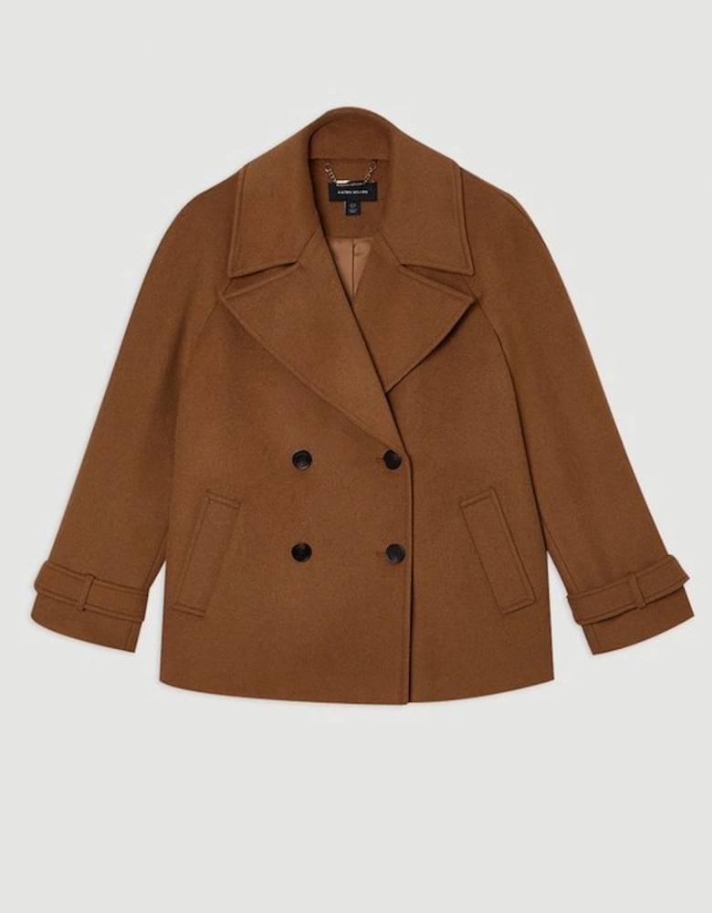 Tailored Brushed Wool Double Breasted Short Pea Coat