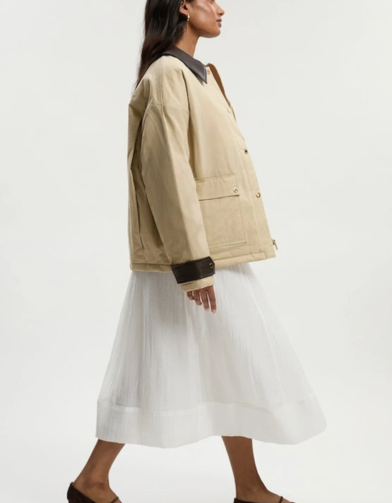 Quilted Contrast Collar Barn Jacket