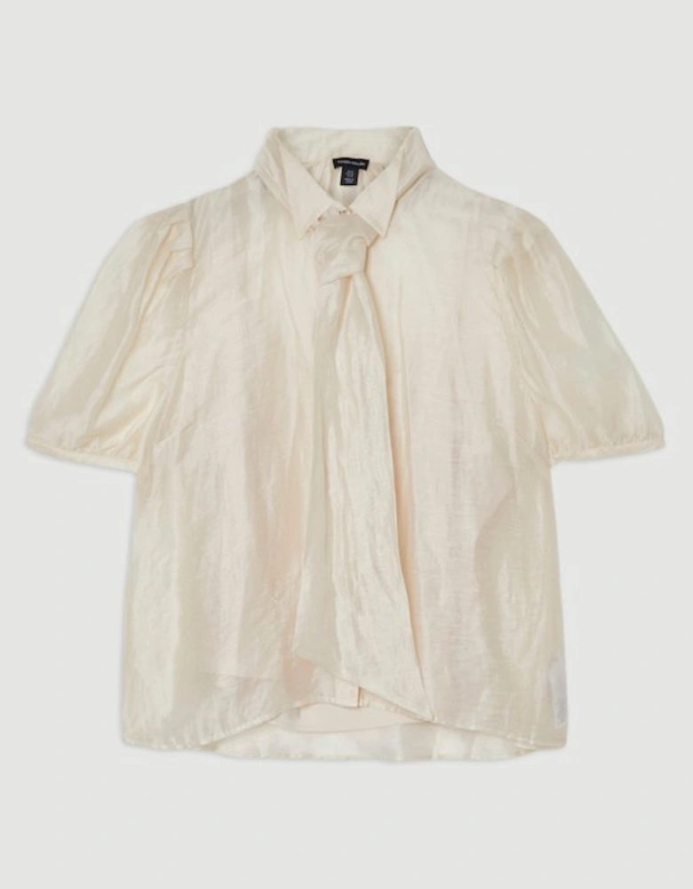 Plus Size Organdie Tie Neck Woven Shirt