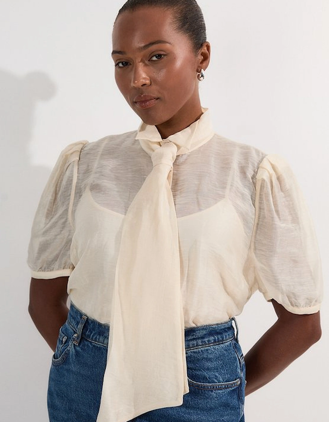 Plus Size Organdie Tie Neck Woven Shirt, 5 of 4