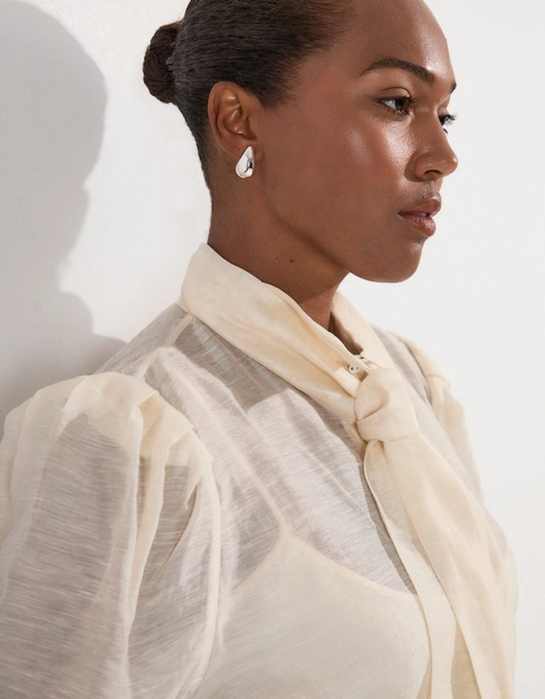 Plus Size Organdie Tie Neck Woven Shirt