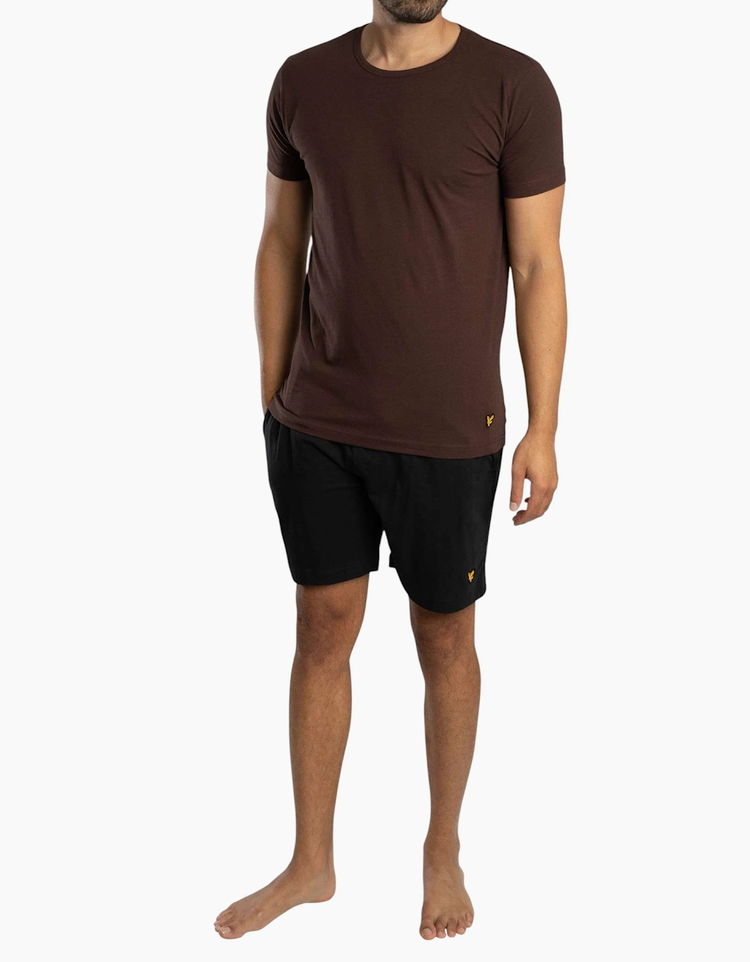 Men's Lyle and Scott Mens Lounge Sets Shorts T-Shirt Sleepwear Half Pant Sport New Set - Chocolate Brown And Black - Size: 32/30/31