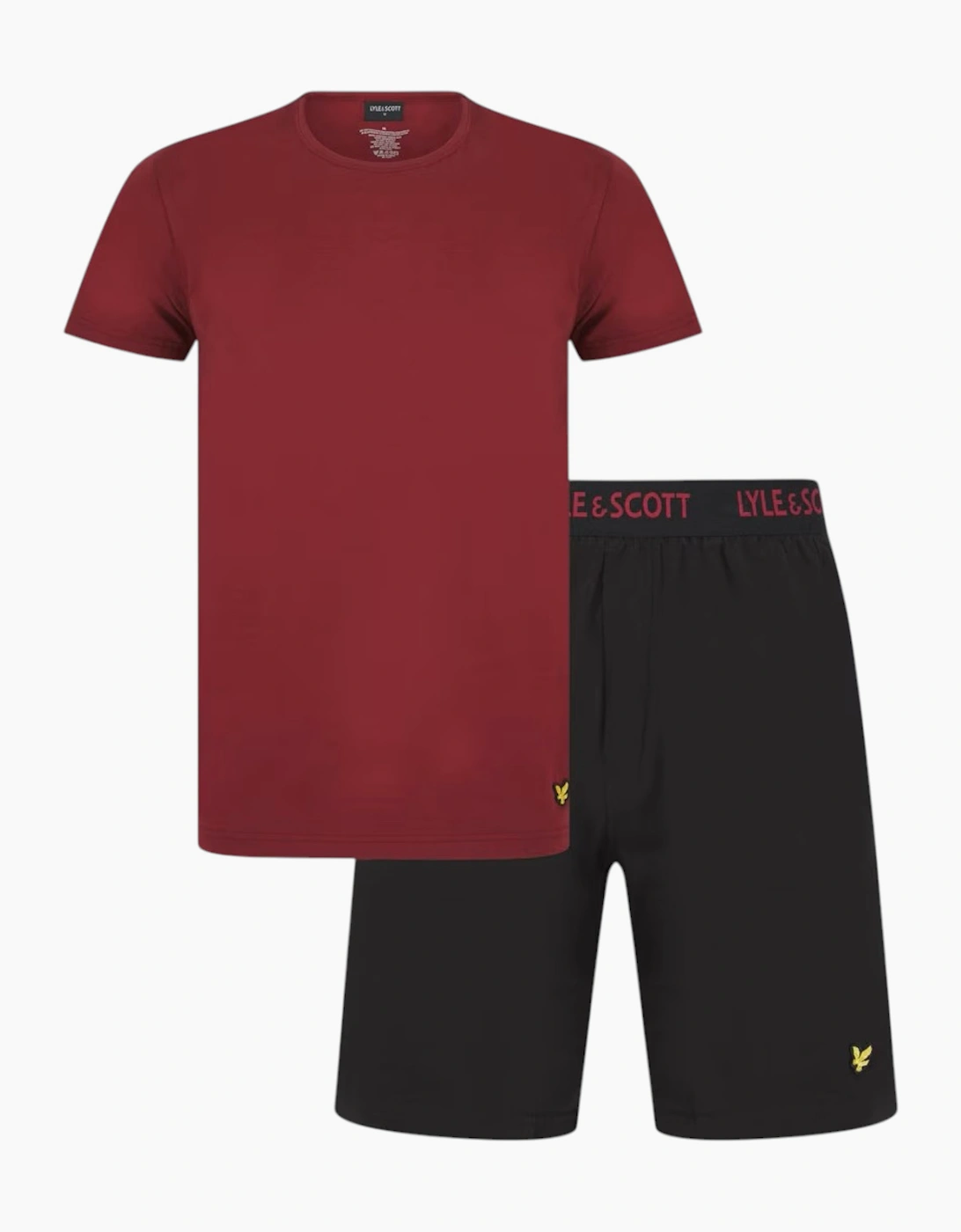 Men's Lyle and Scott Mens Lounge Sets Shorts T-Shirt - Ruby Wine And Black - Size: 37/36/32