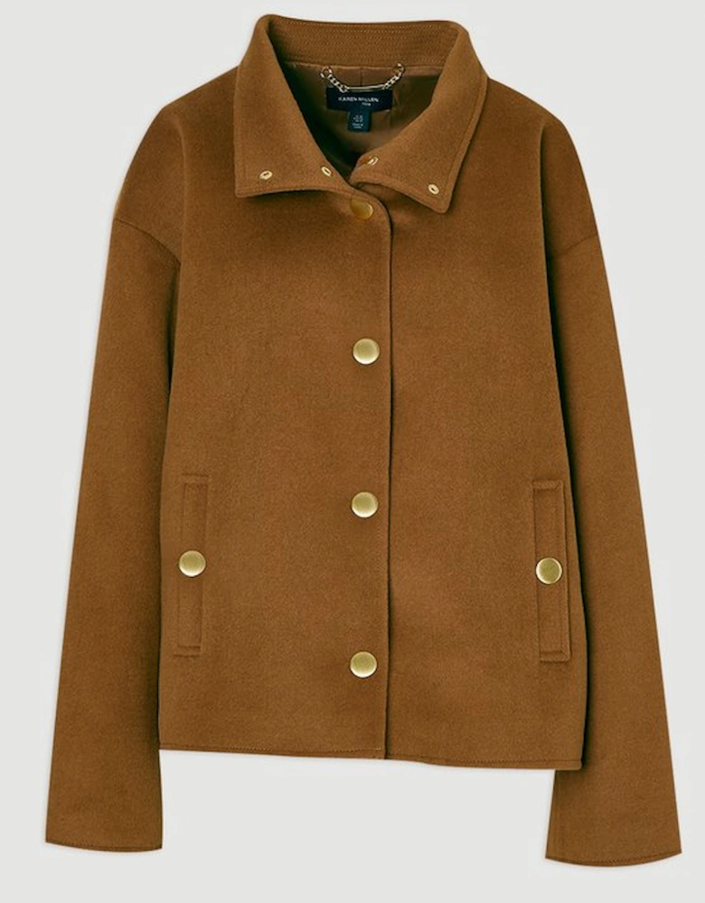 Plus Size Brushed Wool  Funnel Neck Tailored Short Coat