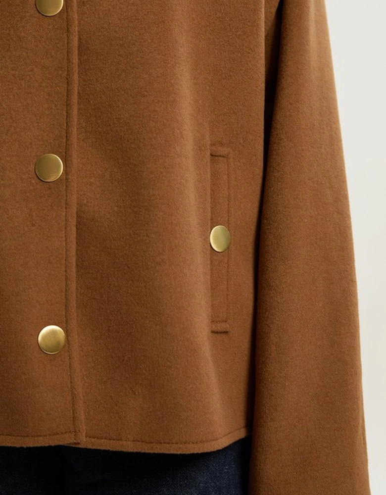 Plus Size Brushed Wool  Funnel Neck Tailored Short Coat